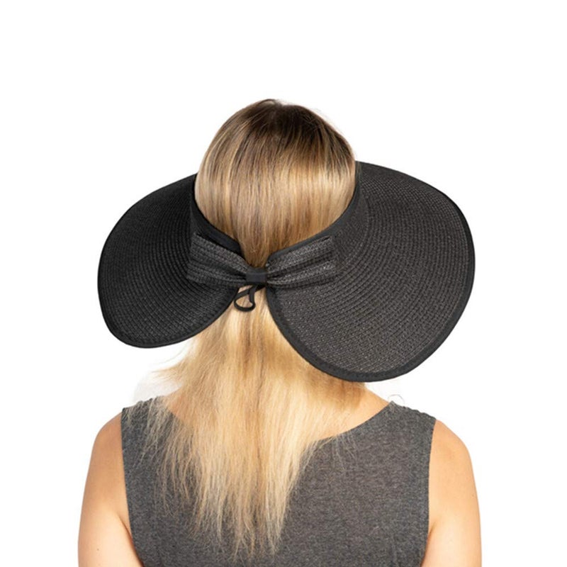 UOUDIO Sun Visor Hats Summer Wide Brim Clip on Beach Adjustable Large Brim Cap Golf Hat for Women Black - Image 4
